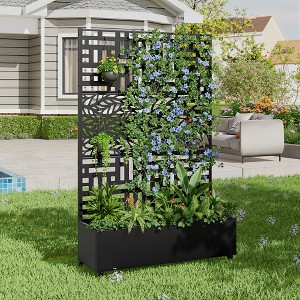 MAYEERTY Planter Box with Trellis Iron Black Helen Street 01 Gerald Wide Edge Street Combined Style 72x47x16in 3-Piece Set - 1 of 4