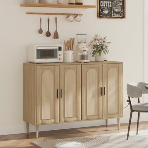 CuisinSmart Rattan Sideboard Buffet Cabinet, Boho Storage Cabinet, 4 Doors Coffee Bar with Power Outlet for Kitchen Dining Room Living Room - 1 of 4