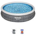 Bestway Fast Set 12' x 30" Round Inflatable Outdoor Above Ground Swimming Pool Set with 330 Gallon Filter Pump and Repair Patch, Gray Rattan