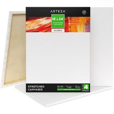 Arteza Stretched Canvas, Classic, White, 18"x24", Large Blank Canvas Boards for Painting - 4 Pack (ARTZ-8057)