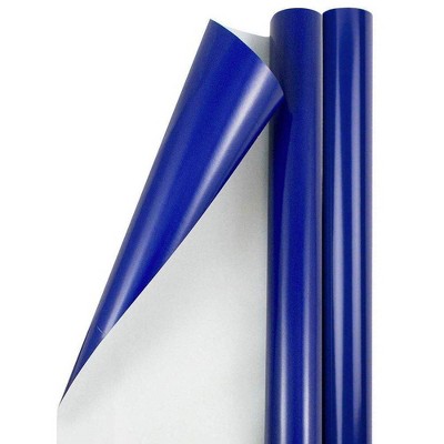 JAM PAPER Royal Blue Glossy Gift Wrapping Paper Roll - 2 packs of 25 Sq. Ft.