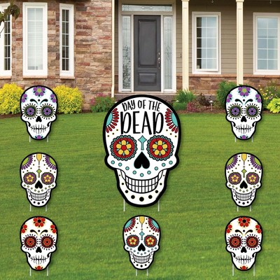 Big Dot of Happiness Day of The Dead - Yard Sign and Outdoor Lawn Decorations - Sugar Skull Party Yard Signs - Set of 8