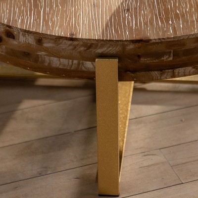 NicBex Retro Round Wood Coffee Table Black/Gold Cross Metal Legs Accent Table for Living Room