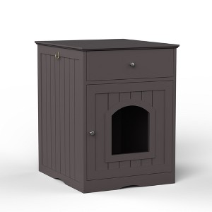 Gulches Wooden Pet House Cat Litter Box Enclosure with Drawer, Side Table, Indoor Pet Crate, Cat Home Nightstand (Brown) - 1 of 4