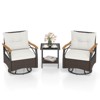 Costway 3 PCS Outdoor Swivel Chair Set with 2-Tier Tempered Glass Side Table Cushions Gray/White - 2 of 4