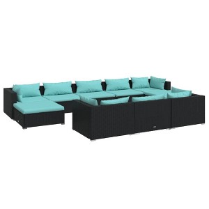 vidaXL 10-Piece Black & Water Blue Patio Lounge Set - Modular Outdoor Seating with Cushions - Durable Poly Rattan & Powder-Coated Steel Construction - 1 of 4