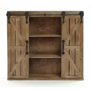 LuxenHome Farmhouse Wood Sliding 2-Door Wall Storage Cabinet Brown - 1 of 4
