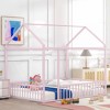 MAYEERTY Full Size Metal House Bed Frame, Fence, Kids Teens Bedroom, Pink - 2 of 4