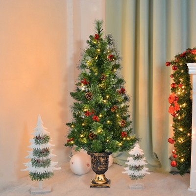 5-Foot Pre-Lit Green Christmas Tree with Pine Cones and Red Berries