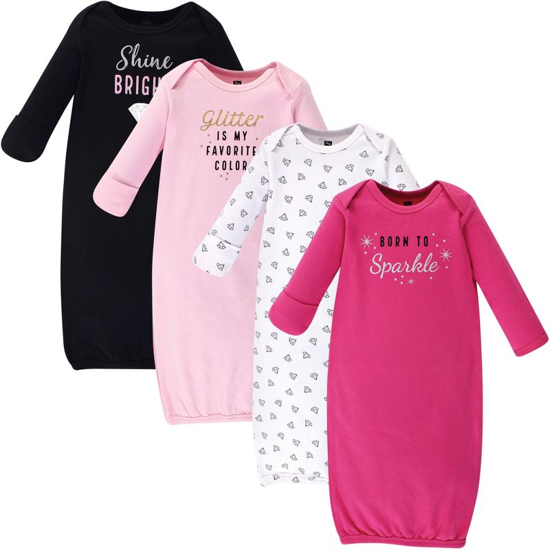 Hudson Baby Infant Girl Cotton Long-Sleeve Gowns 4pk, Sparkle, 0-6 Months, 1 of 7