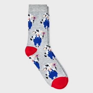 Women's Patriotic Cows Crew Socks - Heather Gray 4-10: Lightweight Knit, Banded Cuff, Animal Prints - 1 of 3