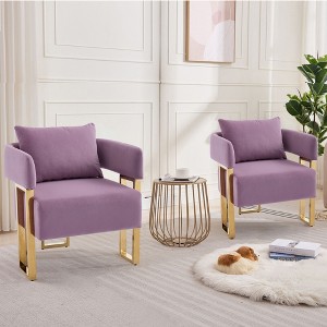 NicBex Set of 2 Accent Chair,Velvet Upholstered Armchair with High-Rebound Cushion,Metal Legs,Single Sofa Chair for Reception Room,Living Room - 1 of 4