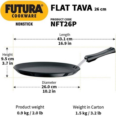 Futura 10" Black Nonstick Aluminum Tava Griddle with Plastic Handle