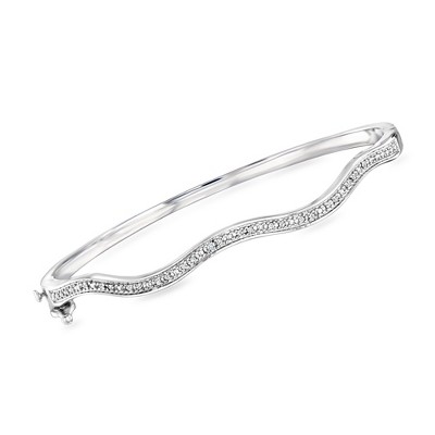 Ross-Simons 0.10 ct. t.w. Diamond Wavy Bangle Bracelet in Sterling Silver