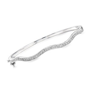 Ross-Simons 0.10 ct. t.w. Diamond Wavy Bangle Bracelet in Sterling Silver - 1 of 3