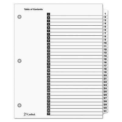 Cardinal Traditional OneStep Index System 31-Tab 1-31 Letter White 31/Set 60113