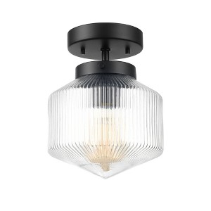 Globe Electric 1-Light Matte Black Flush Mount Ceiling Light with Ribbed Glass Shade: ETL Listed, 60W, Metal Body, No Bulb Included - 1 of 4