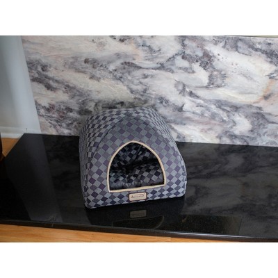 Small Purple Gray Checkered Dome Cat Bed with Fiberfill