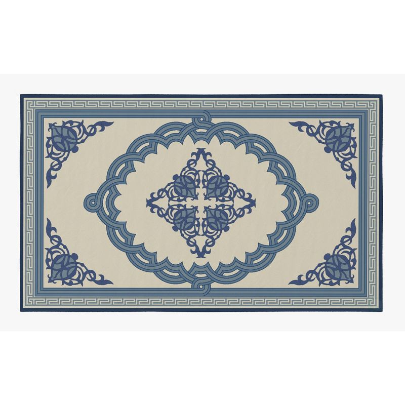 Deerlux Transitional Living Room Area Rug with Nonslip Backing, Blue Medallion Pattern, 2 of 5