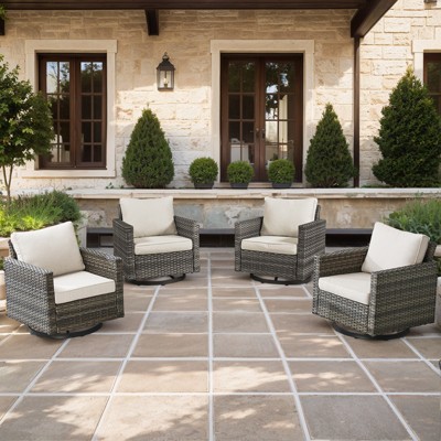 Buenhomino Outdoor Patio Swivel Rocker Chairs - 4pcs Wicker Rattan Patio Rocking Glider Chair Set with High Back for Porch Deck Backyard