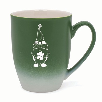 Elanze Designs Gnome With Dot Pattern On Hat Two Toned Ombre Matte 10 ounce New Bone China Coffee Tea Cup Mug, Green and White