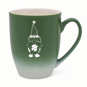 Elanze Designs Gnome With Dot Pattern On Hat Two Toned Ombre Matte 10 ounce New Bone China Coffee Tea Cup Mug, Green and White - 1 of 4