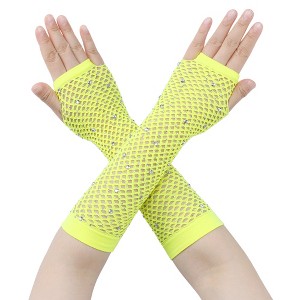 INSPIRE CHIC Women's Long Elastic Mesh Rhinestone Cosplay Net Half Finger Sleeves Gloves for Female Dance Party 1Pair - 1 of 4