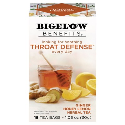 Bigelow Throat Defense Ginger Honey Lemon Herbal Tea case of 6/18