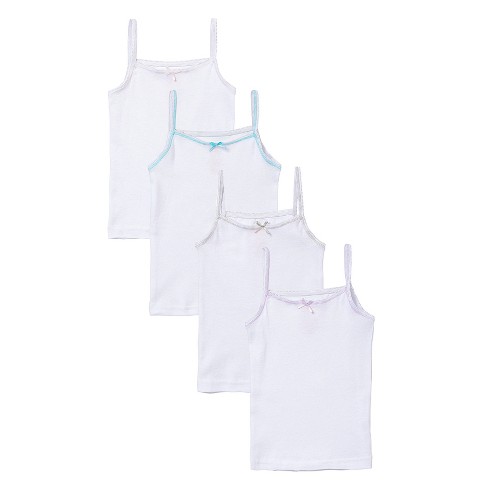 Sportoli Girls Ultra Soft 100% Cotton Tagless Cami Undershirts 4-Pack -  White - Size 5/6