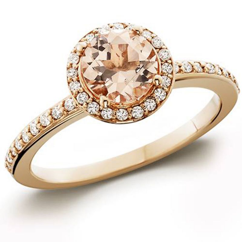 Pompeii3 7/8ct Morganite & Diamond Halo Engagement Ring 14K Rose Gold, 1 of 5