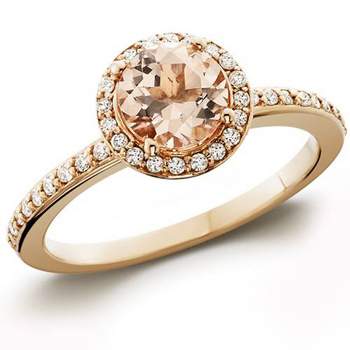 Pompeii3 7/8ct Morganite & Diamond Halo Engagement Ring 14K Rose Gold