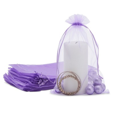 Sparkle and Bash 100 Pack Purple Organza Bags with Drawstring, 8x12 Pouch for Gifts, Party Favors