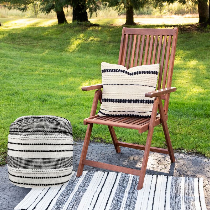 Northlight 18" White and Black Striped Outdoor Woven Pouf Ottoman, 2 of 7