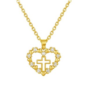 Gold Stainless Steel Heart & Cross Pendant Necklace, Modern O-Link Chain, Sparkly Crystal Accents, Unisex Jewelry for Daily & Special Occasions - 1 of 4