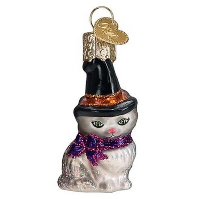 Old World Christmas 2.25 In Mini Witch Cat Gray Cat Black Hat Tree Ornaments