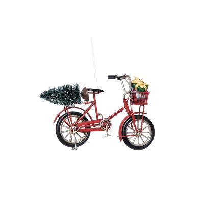 Bicycle Xmas Ornament, Bike with Basket & Red Ribbon Festive Decor