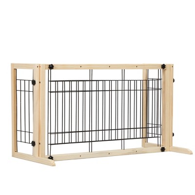 Sevobal Pet Crates and Houses Natural-finished Dog Fence, Indoor Safety Pet Fence for Doorways or Stairs, Length Adjustable, Beige, 71"*17.72"*21.06"