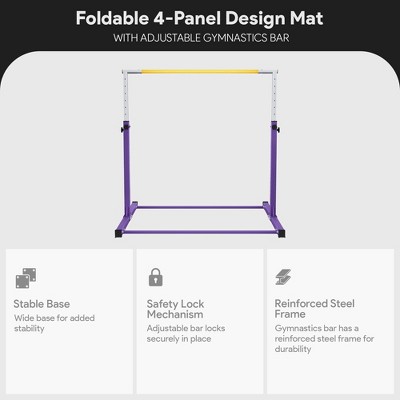 Purple Adjustable Steel Gymnastics Bar with Folding Mat Set