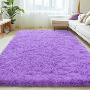 Black Shag Rug, Extra Soft 1.7" Plush Mat, Non-Slip, 100% Polyester for Bedroom or Living Room - 1 of 4