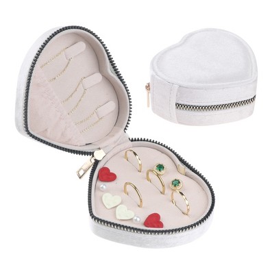 Unique Bargains Travel Small Portable Heart-Shaped Plush Velvet Jewelry Box for Women