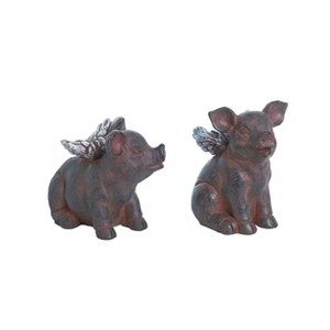 Transpac Resin 6.5 in. Brown Spring Farmhouse Country Sitting Pig with Wings Figurines Set of 2 - 1 of 1