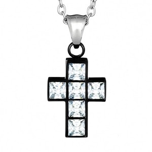 ELYA Women's Polished Cubic Zirconia Cross Steel Necklace - 19" - 1 of 4