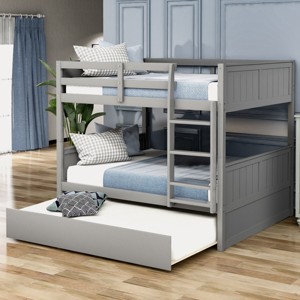 Solid Wood Full Over Full Bunk Bed with Twin Trundle & Safety Rails, Convertible to Two Beds-3irtyhousy - 1 of 4