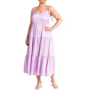 ELOQUII Women's Plus Size Tiered Satin Maxi Dress