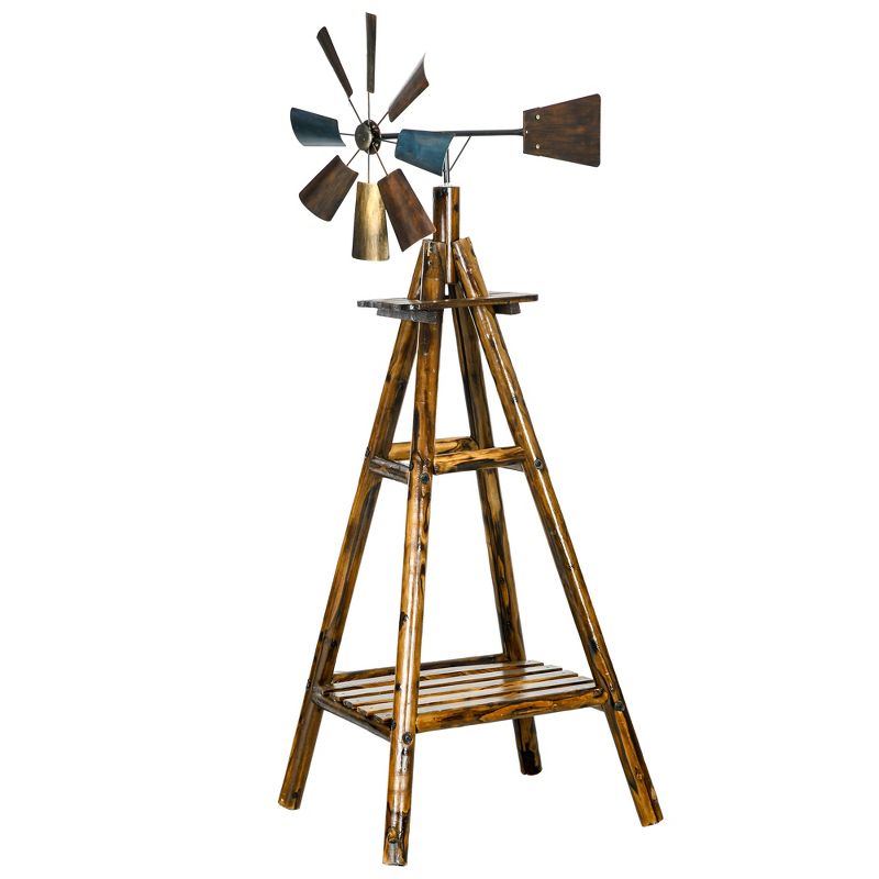 Outsunny Freestanding Windmill Weathervane with Bottom Shelf, Weather Vane with Windmill Head, Stained Wood, 4 of 7