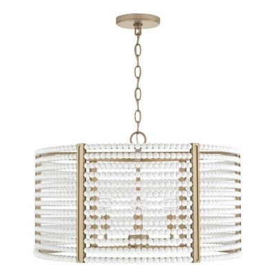 Brynn 4-Light Aged Brass Drum Pendant with White Beads