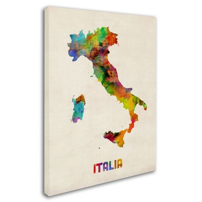 Trademark Fine Art -Michael Tompsett 'Italy Watercolor Map' Canvas Art