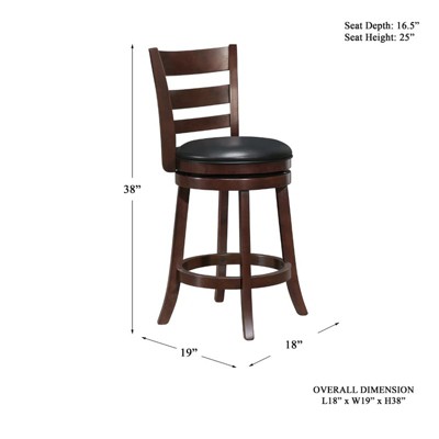Traditional Black Leather Swivel Counter Stool with Wood Frame