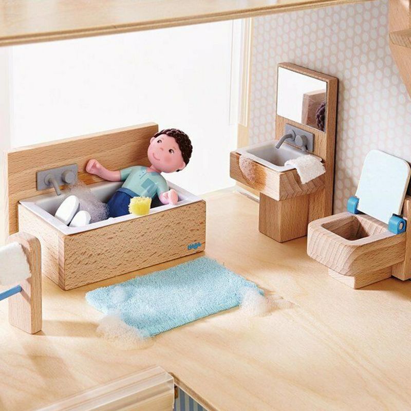 HABA Little Friends Bathroom Set - Wooden Dollhouse Furniture for 4" Bendy Dolls, 2 of 4