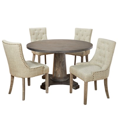5pc Ariana Dining Set Gray - angelo:HOME: Upholstered Chairs, Rubberwood, Pedestal Table